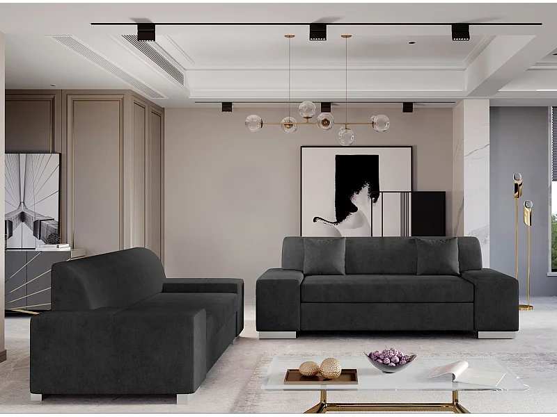 Ensemble Canapé minimaliste 2 et 3 places tissu anthracite Plazo