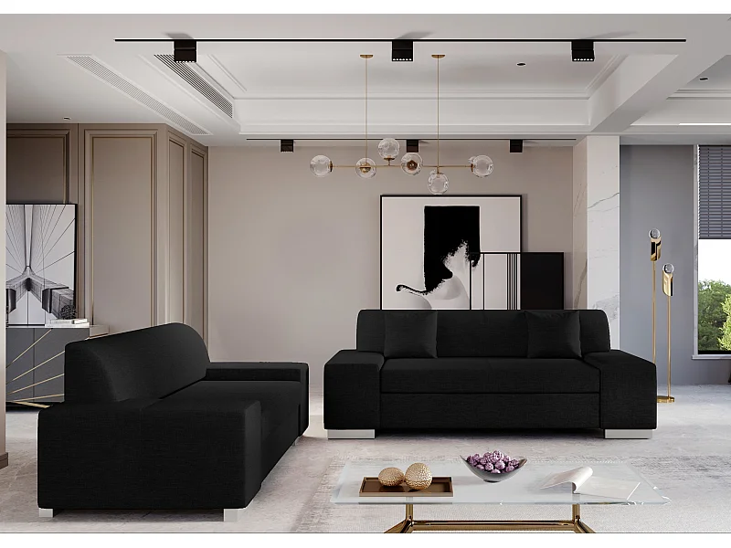 Ensemble Canapé minimaliste 2 et 3 places tissu noir Plazo