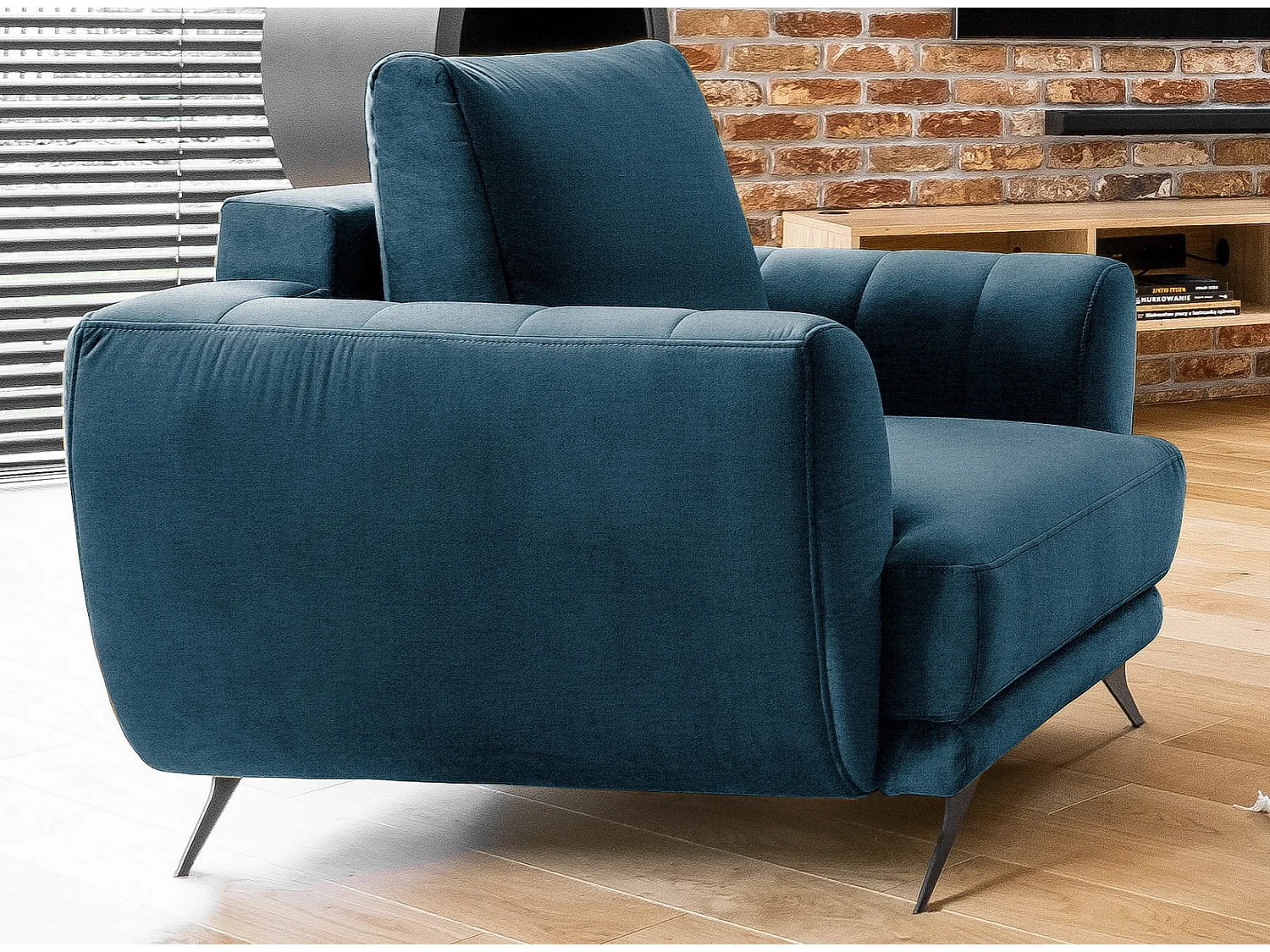 Ensemble canapé convertible velours bleu Zora - 1 canapé 3 places + 1 fauteuil + 1 pouf