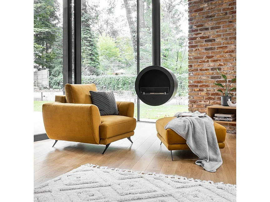 Ensemble canapé convertible velours bleu Zora - 1 canapé 3 places + 1 fauteuil + 1 pouf