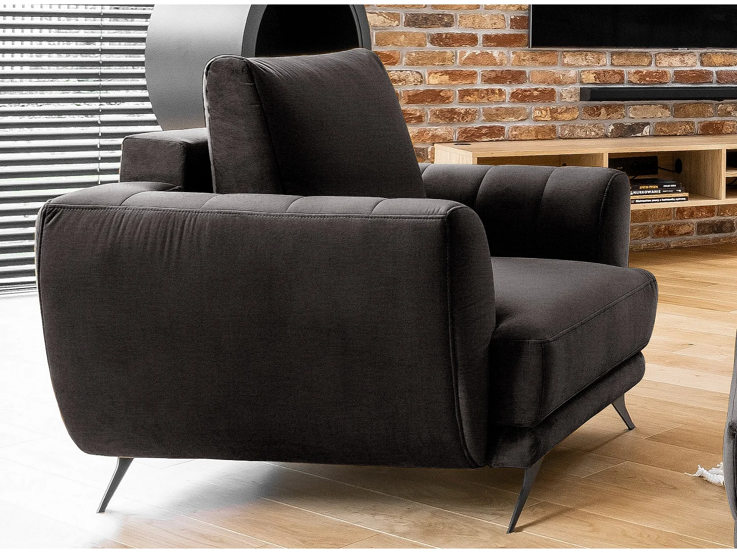 Ensemble canapé convertible velours marron Zora - 1 canapé 3 places + 1 fauteuil + 1 pouf