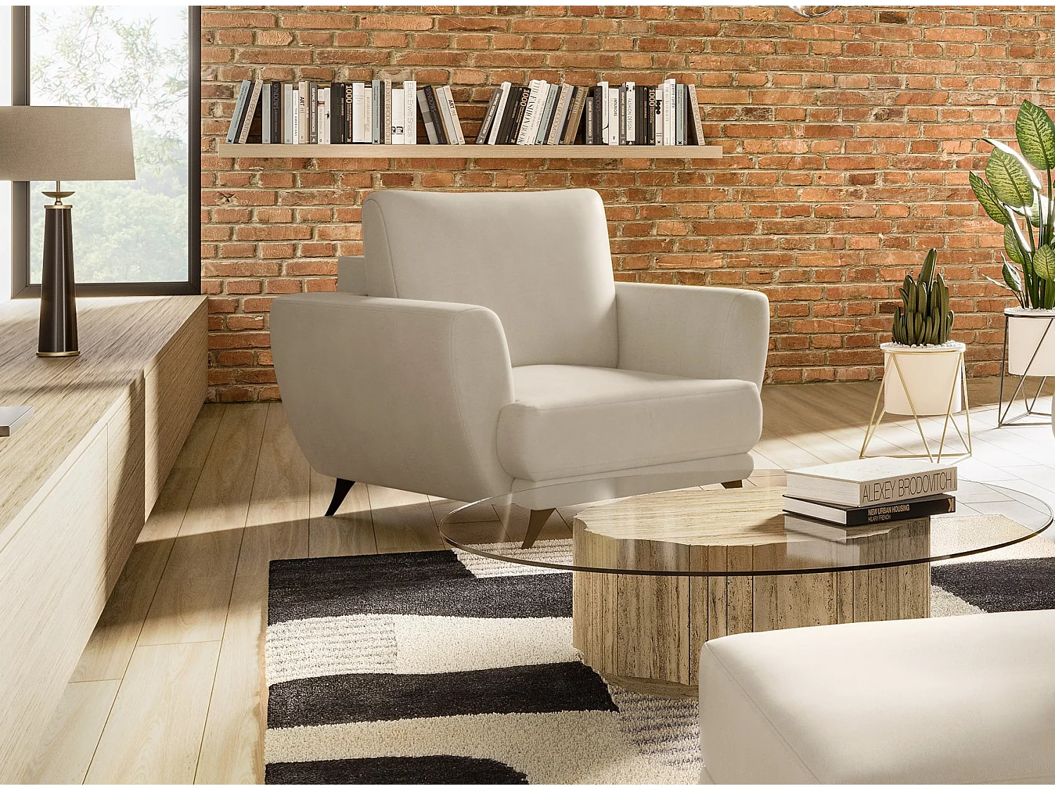 Ensemble canapé convertible simili cuirl beige Zora - 1 canapé 3 places + 1 fauteuil + 1 pouf