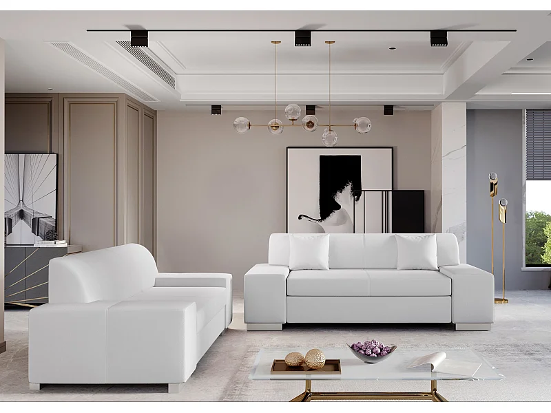 Ensemble Canapé minimaliste 2 et 3 places simili cuir blanc Plazo