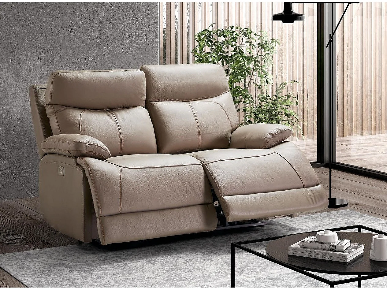 Ensemble canapé de relaxation 3 places électrique 2 places electrique cuir beige Ducka