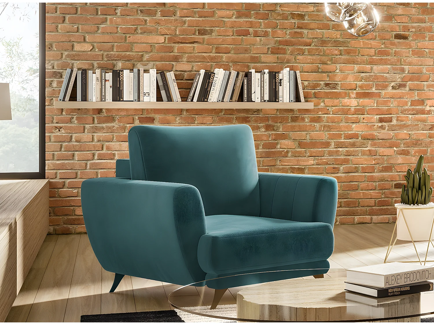 Ensemble canapé convertible velours vert Zora - 1 canapé 3 places + 1 fauteuil + 1 pouf