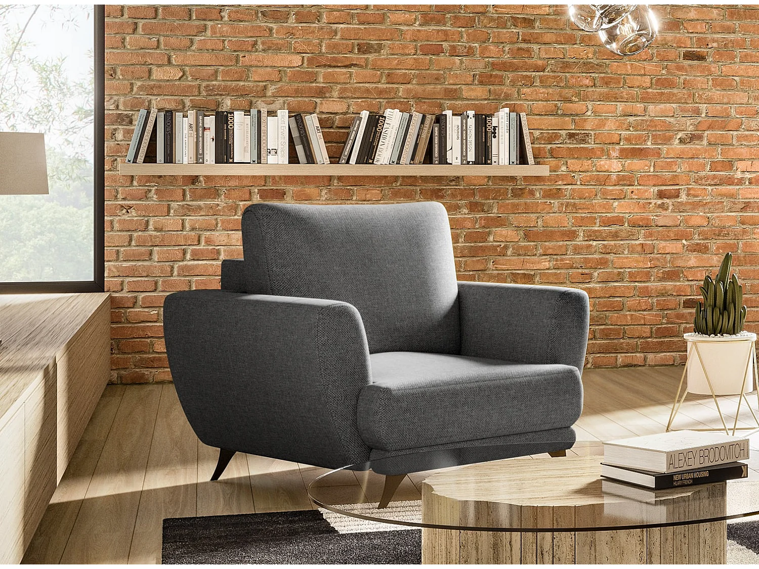 Ensemble canapé convertible tissu gris foncé Zora - 1 canapé 3 places + 1 fauteuil + 1 pouf