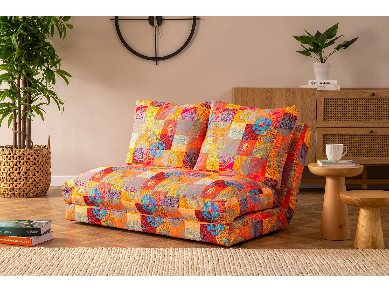 Grand fauteuil convertible 2 places multipositions patchwork Talya 120cm