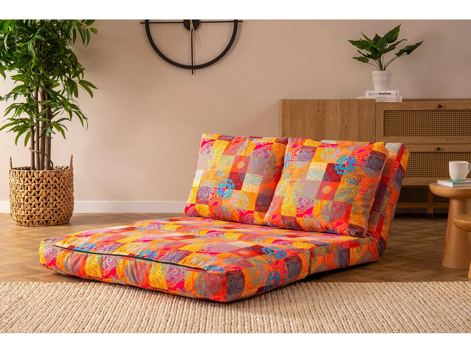 Grand fauteuil convertible 2 places multipositions patchwork Talya 120cm