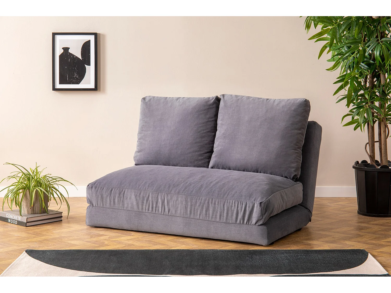 Fauteuil convertible multipositions velours Talya-Couleur Gris-2 places