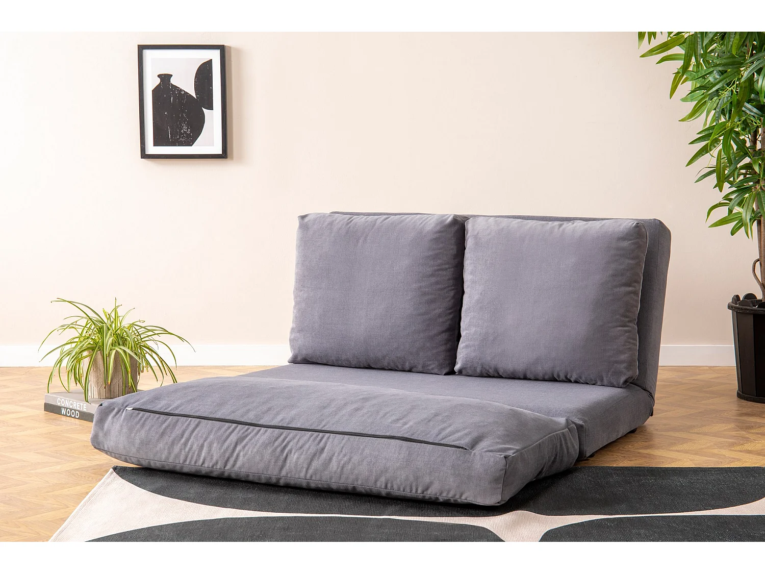 Fauteuil convertible multipositions velours Talya-Couleur Gris-2 places