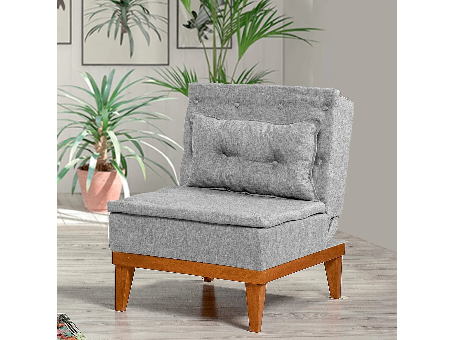 Lichtgrijze stoffen converteerbare fauteuil Sporka 62 cm