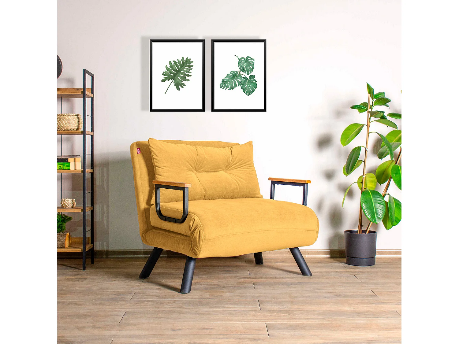 Fauteuil convertible tissu Sylvano-Couleur Jaune-1 place fauteuil