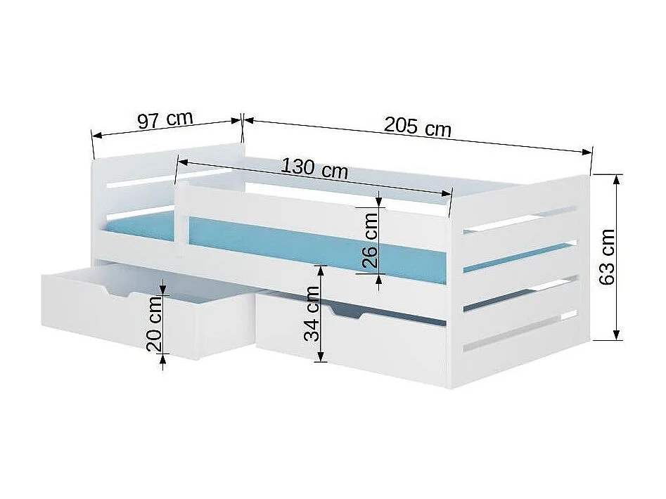 Lit enfant bois pin oak 90x200 avec 2 tiroirs de rangement Kiko