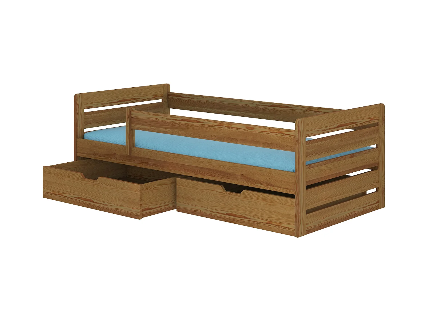 Lit enfant bois pin oak 90x200 avec 2 tiroirs de rangement Kiko