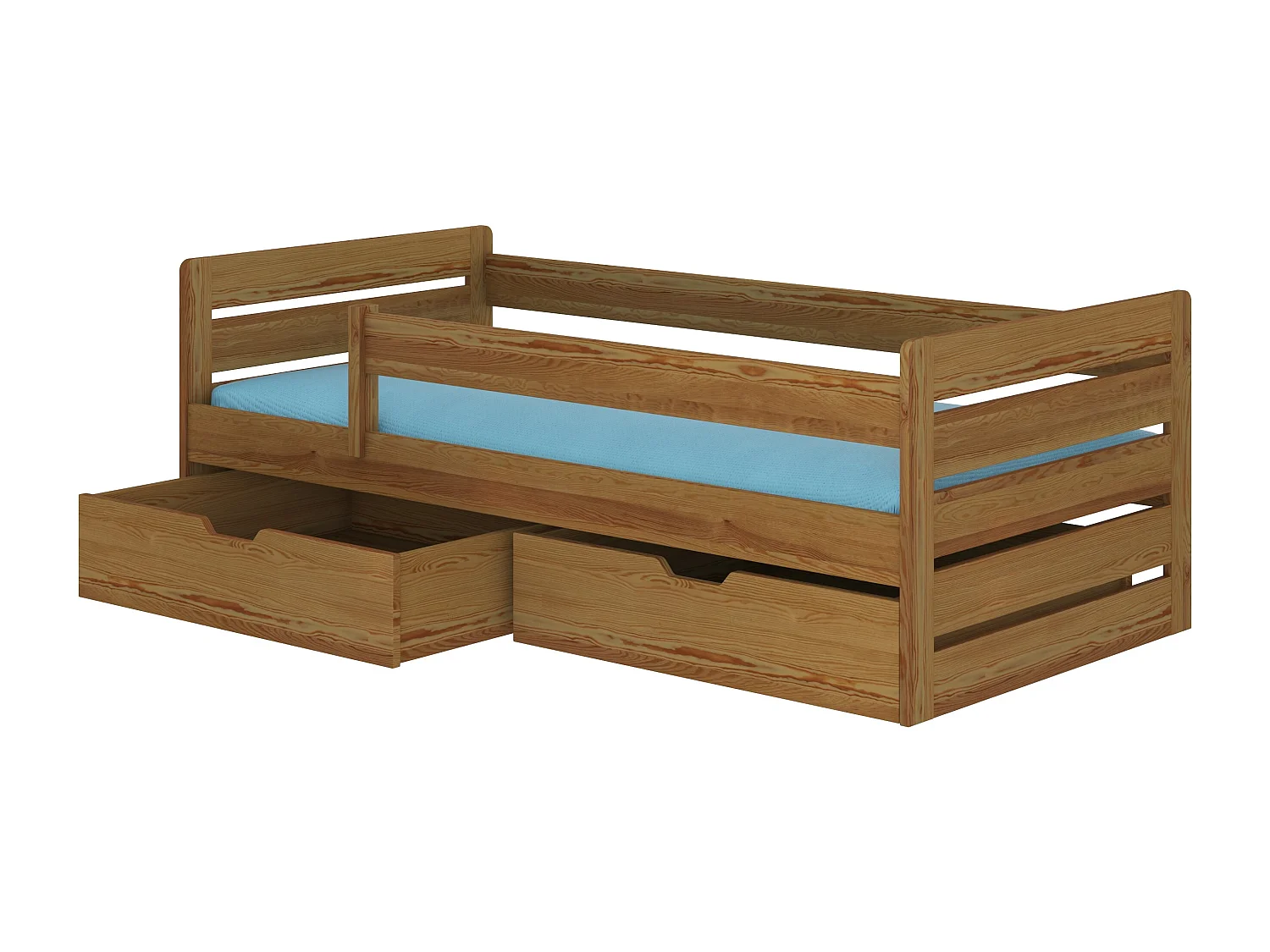Lit enfant bois pin oak 90x200 avec 2 tiroirs de rangement Kiko