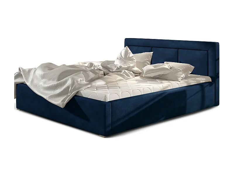 Tweepersoonsbed met Berlino boxspring - Gestoffeerd fluweel-Kleur Donkerblauw-Slapen 180x200cm