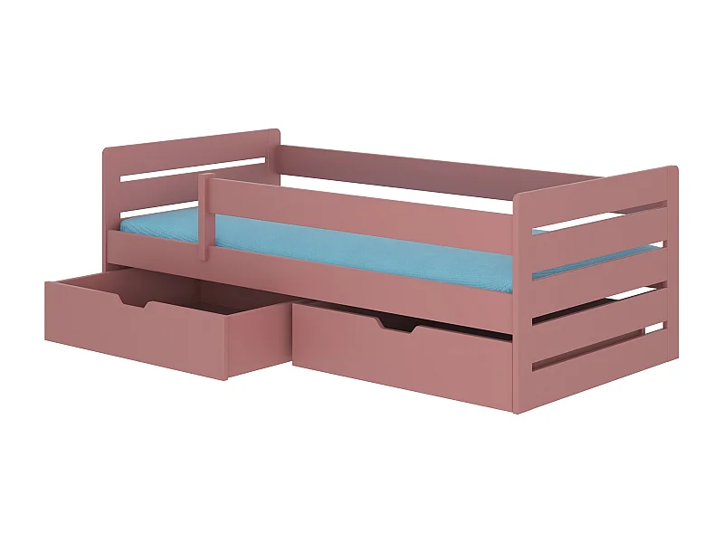 Lit enfant bois pin rose 90x200 avec 2 tiroirs de rangement Kiko