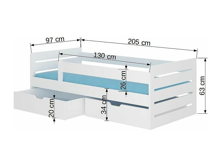 Lit enfant bois pin rose 90x200 avec 2 tiroirs de rangement Kiko