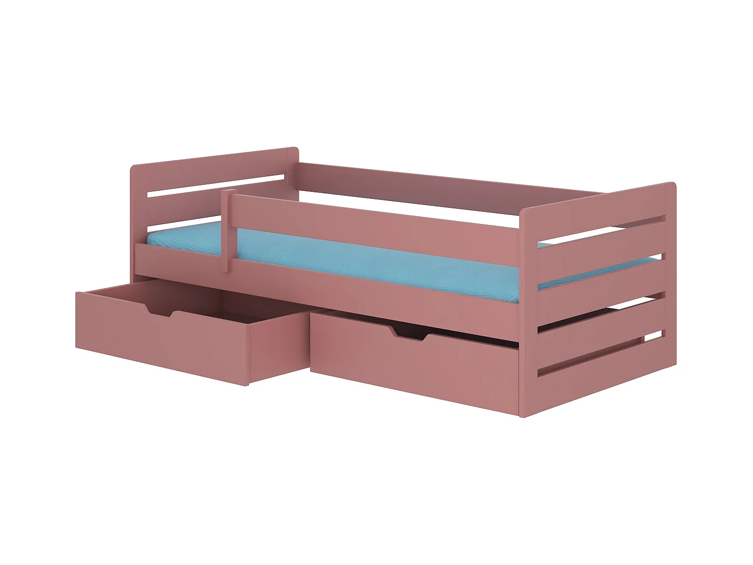 Lit enfant bois pin rose 90x200 avec 2 tiroirs de rangement Kiko