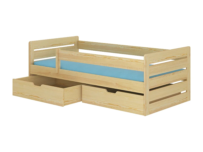 Lit enfant bois pin naturel 90x200 avec 2 tiroirs de rangement Kiko
