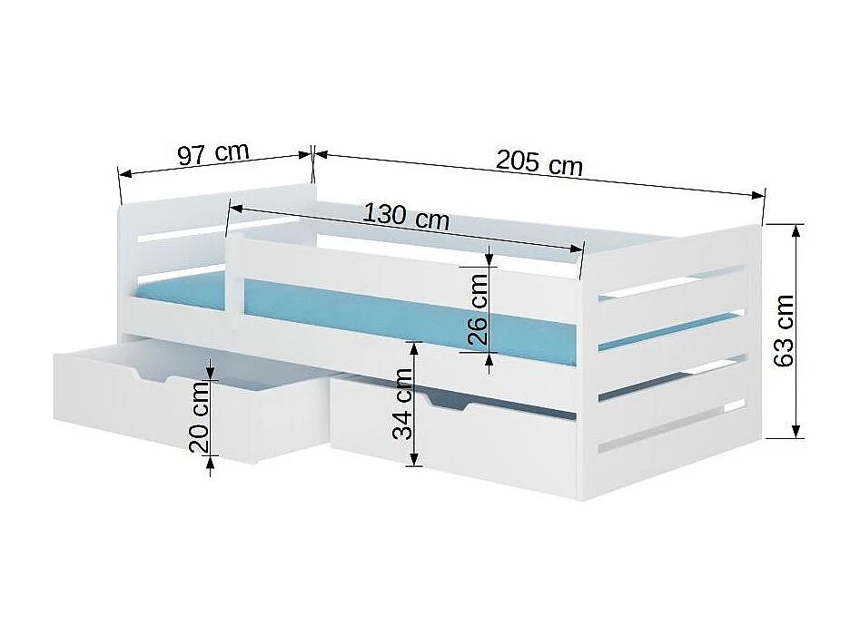 Lit enfant bois pin naturel 90x200 avec 2 tiroirs de rangement Kiko