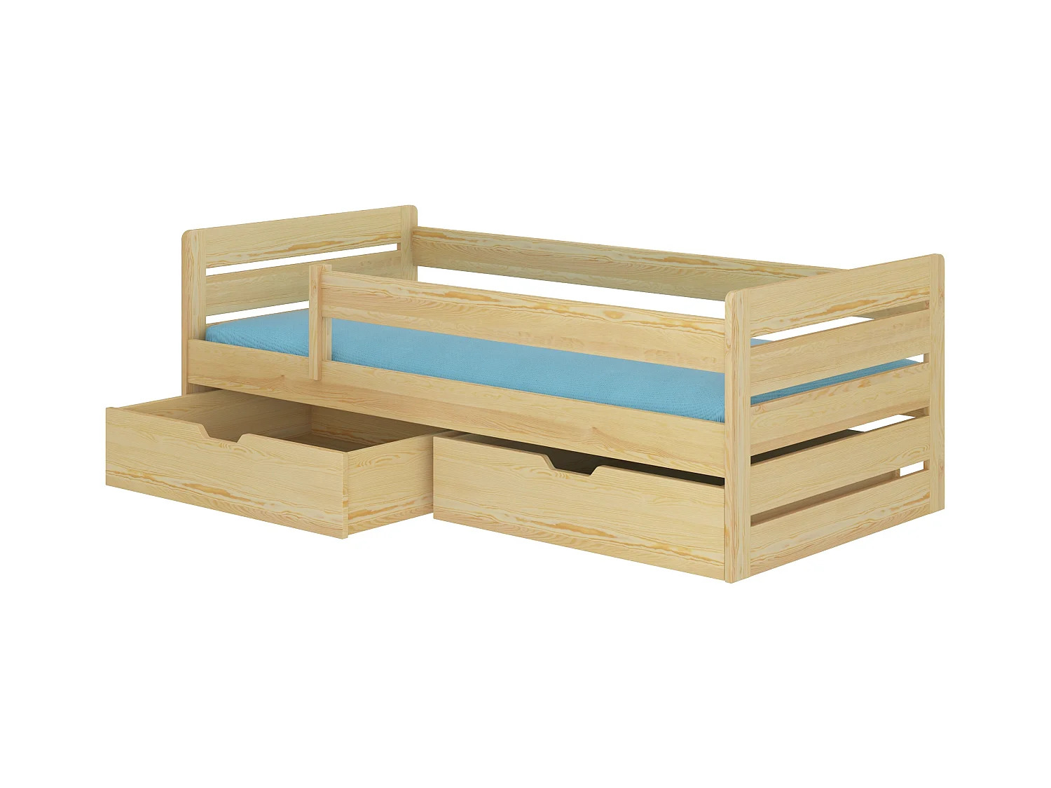 Lit enfant bois pin naturel 90x200 avec 2 tiroirs de rangement Kiko