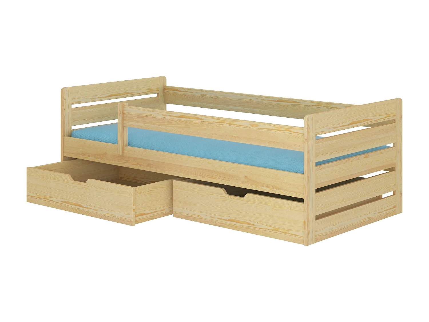 Lit enfant bois pin naturel 90x200 avec 2 tiroirs de rangement Kiko
