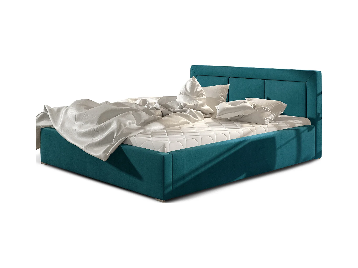 Lit velours bleu canard grand carré capitonné Berlino - 4 tailles-160x200