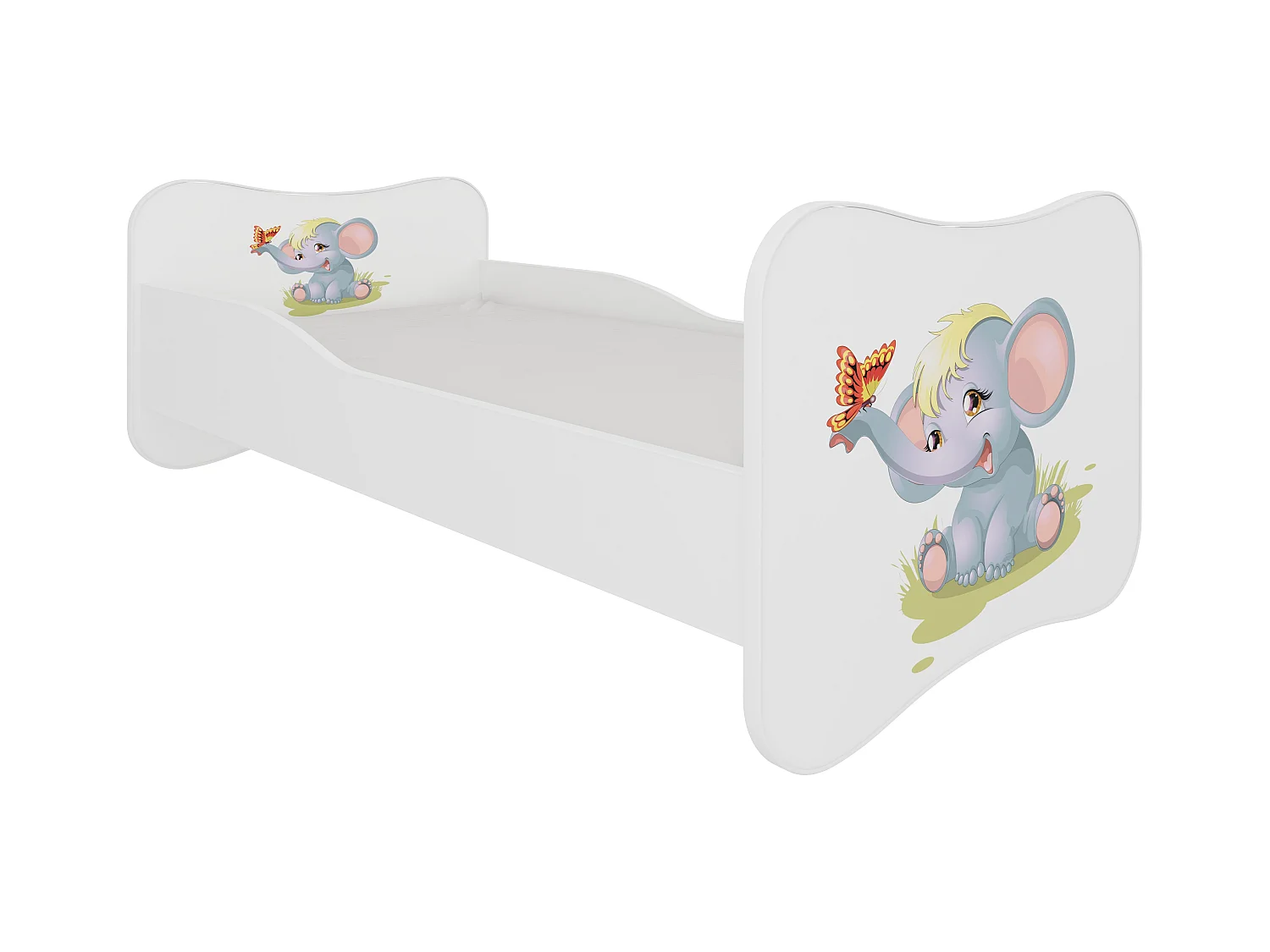 Lit enfant bois blanc imprimé éléphant 70x140 ou 80x160 - Sommier et matelas inclus - Ondula-70x140