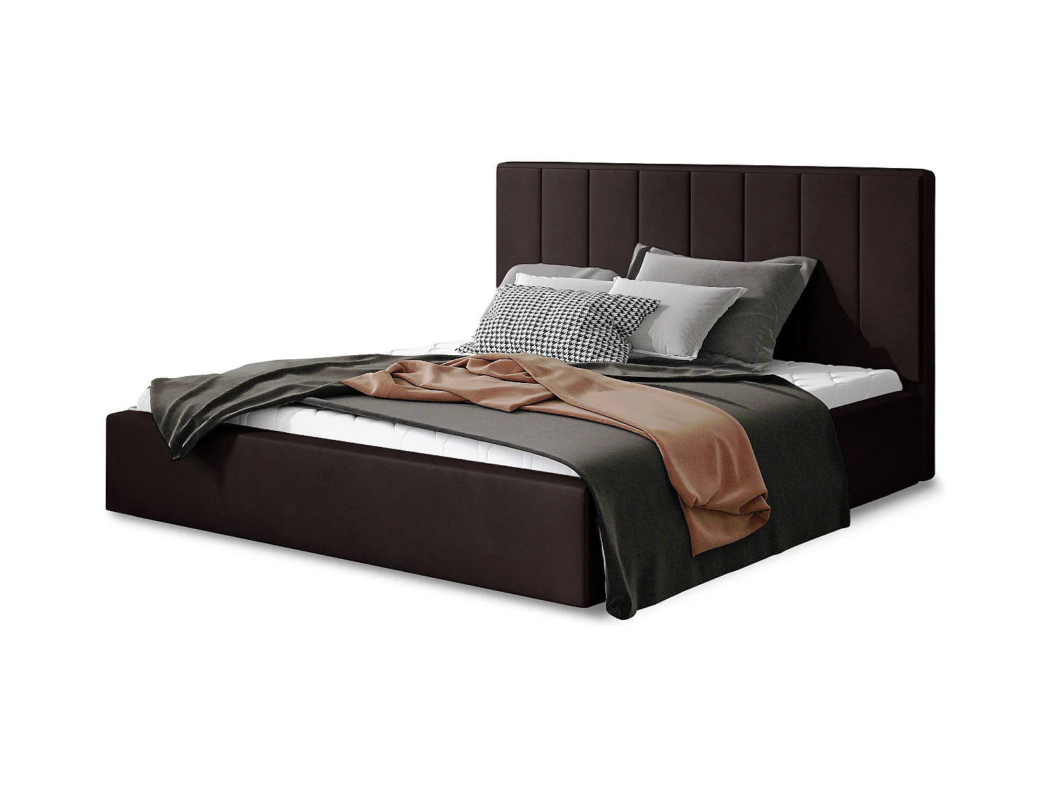 Lit rembourré de luxe velours Vareze-Couleur Marron-160x200-Version avec sommier