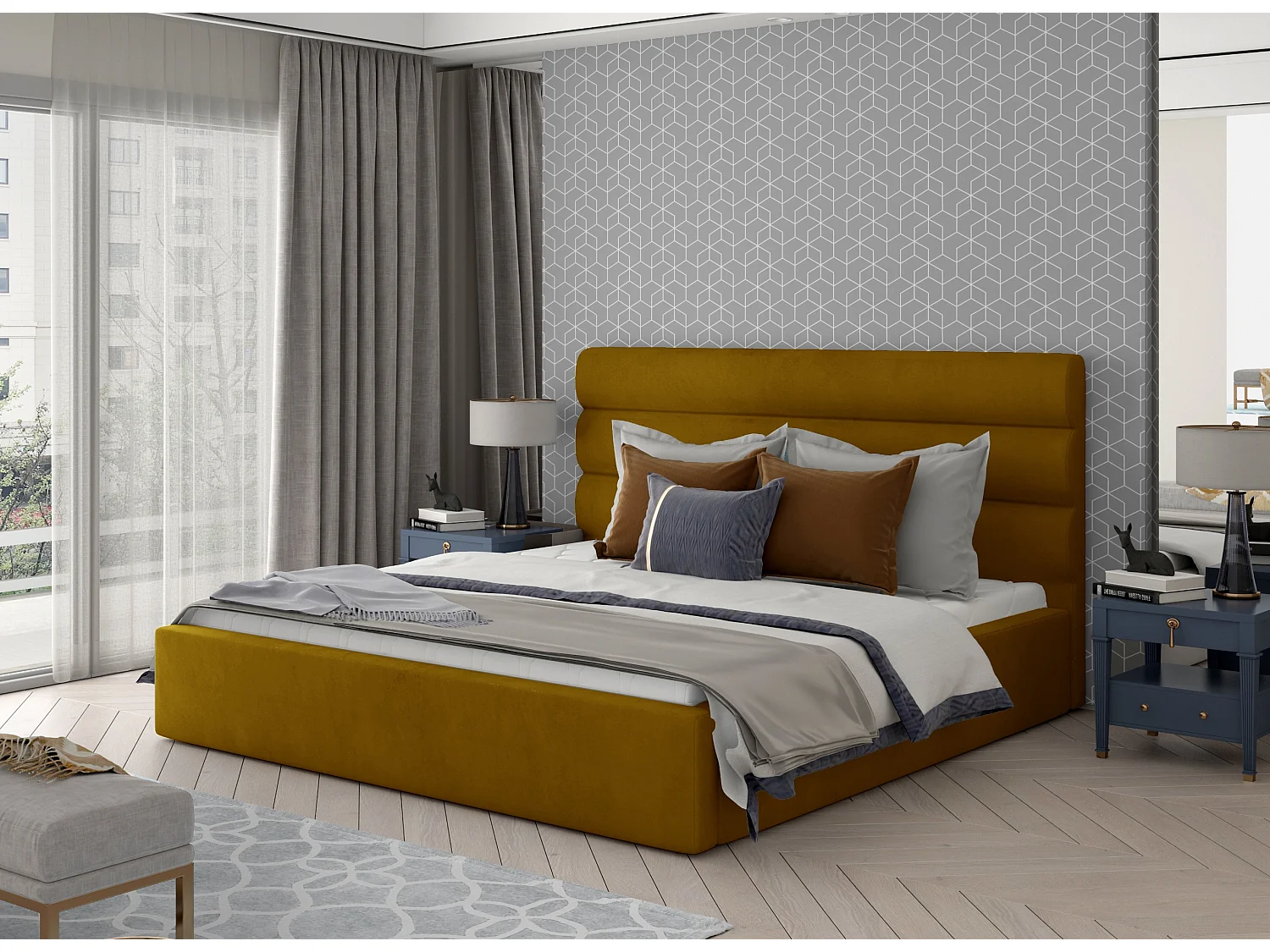 Lit design velours jaune Klarina - 4 tailles-200x200