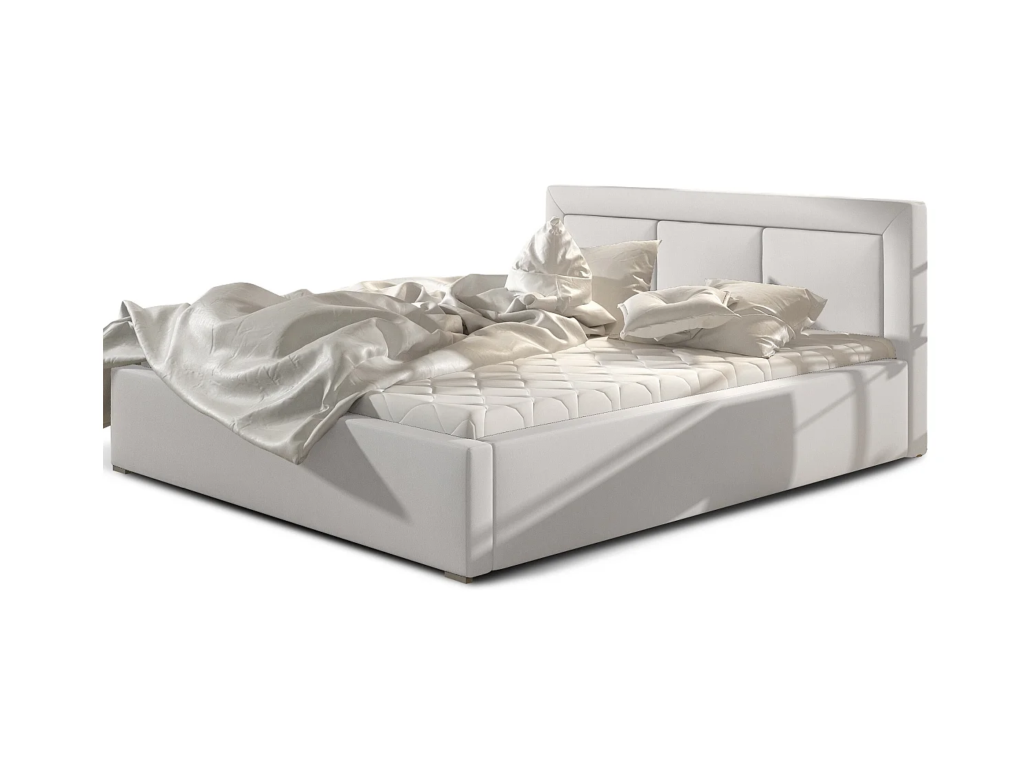Lit simili cuir blanc grand carré capitonné Berlino - 4 tailles-160x200