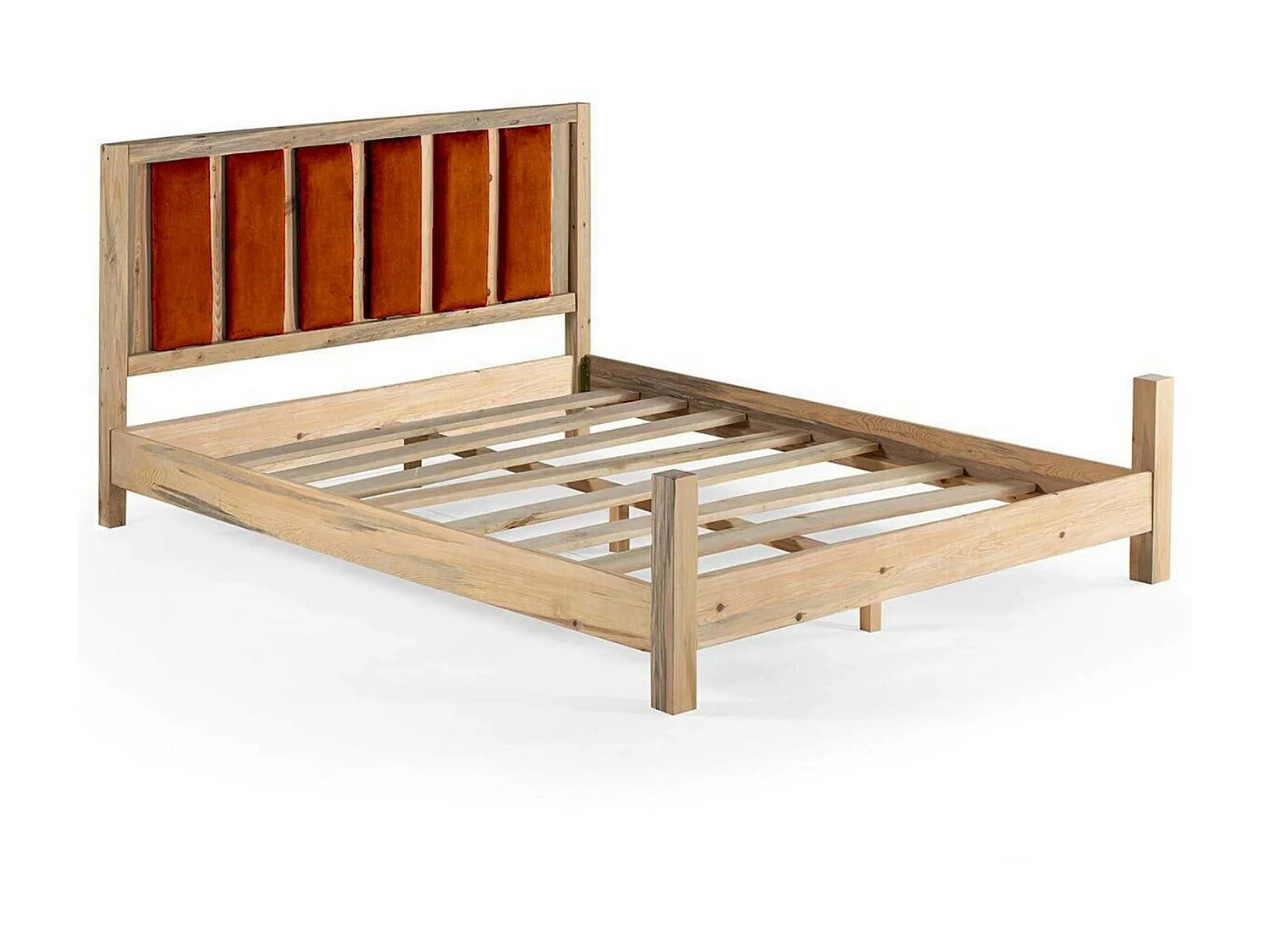 Lit simple Kiem 120x200cm Pin massif clair et Velours Rouge