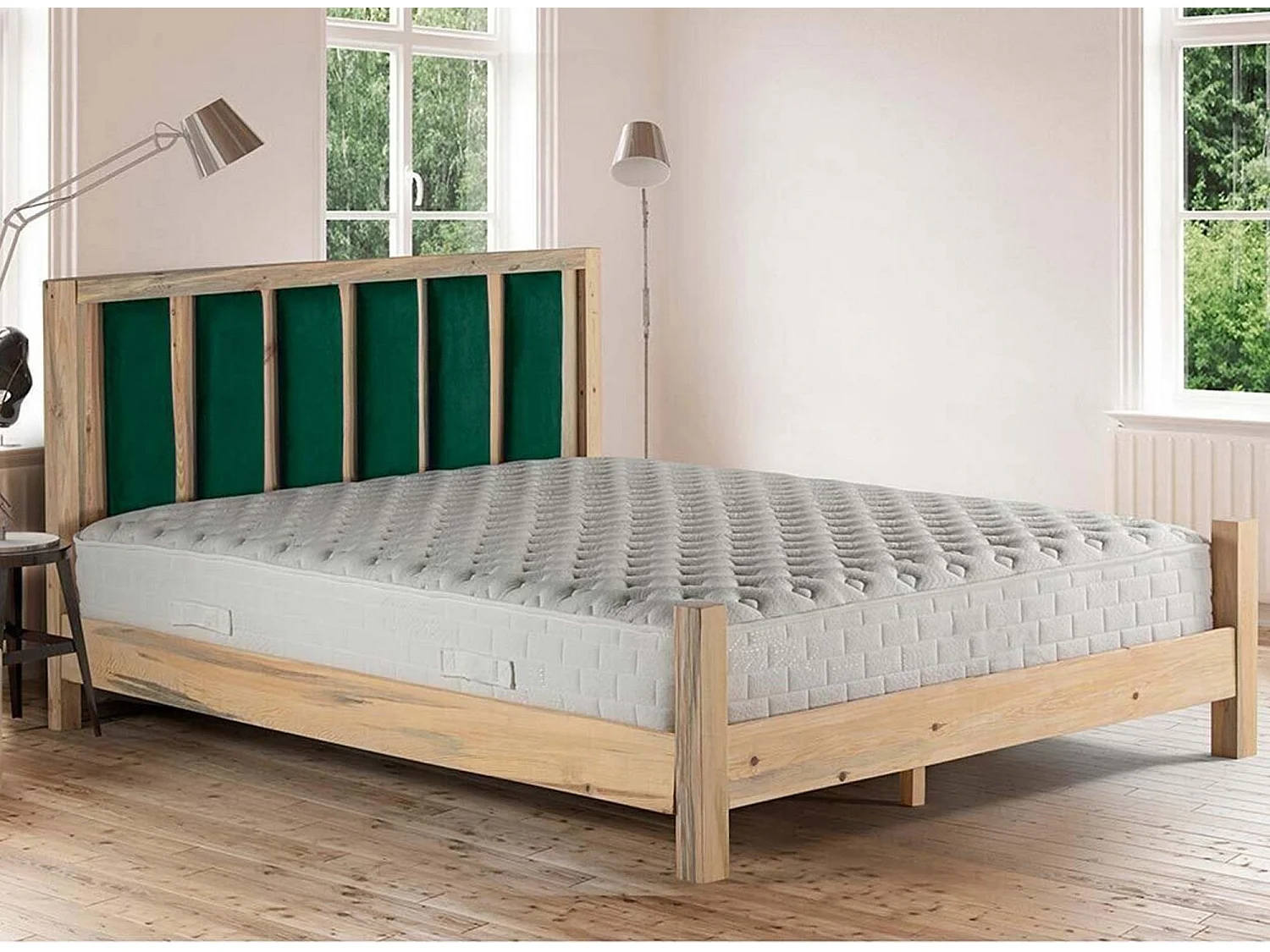 Lit simple Kiem 120x200cm Pin massif clair et Velours Rouge