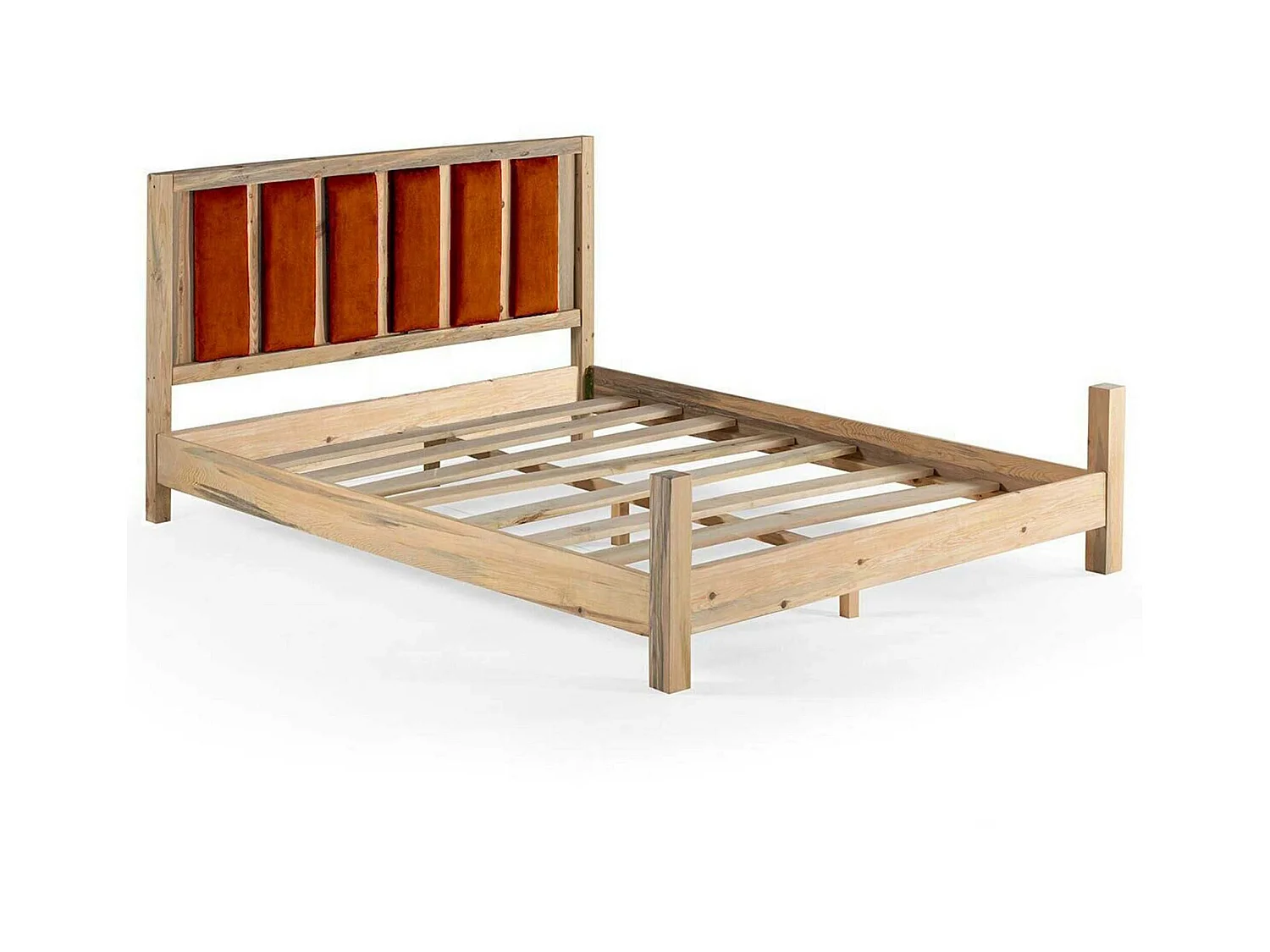 Lit simple Kiem 120x200cm Pin massif clair et Velours Rouge