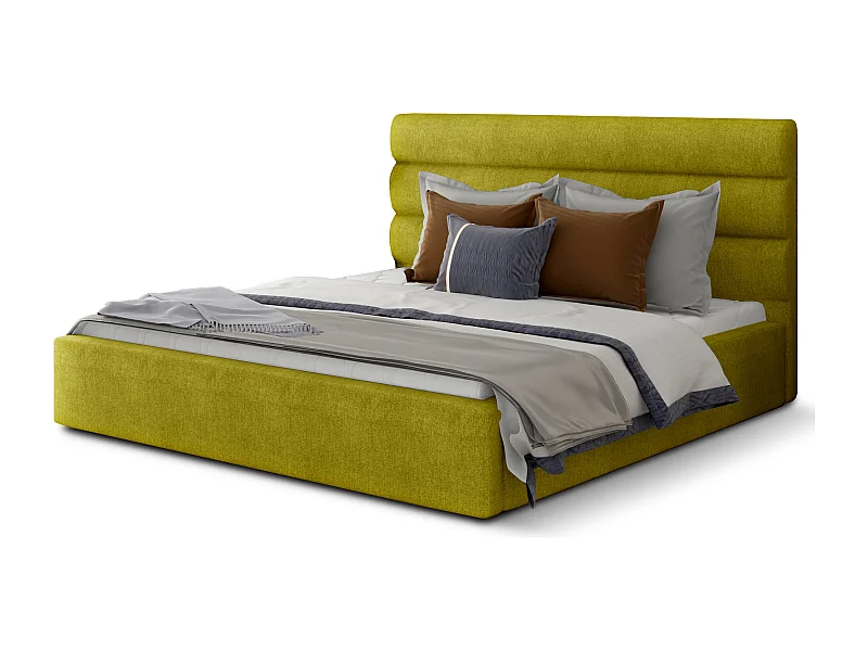 Lit design tissu jaune olive Klarina - 4 tailles-180x200