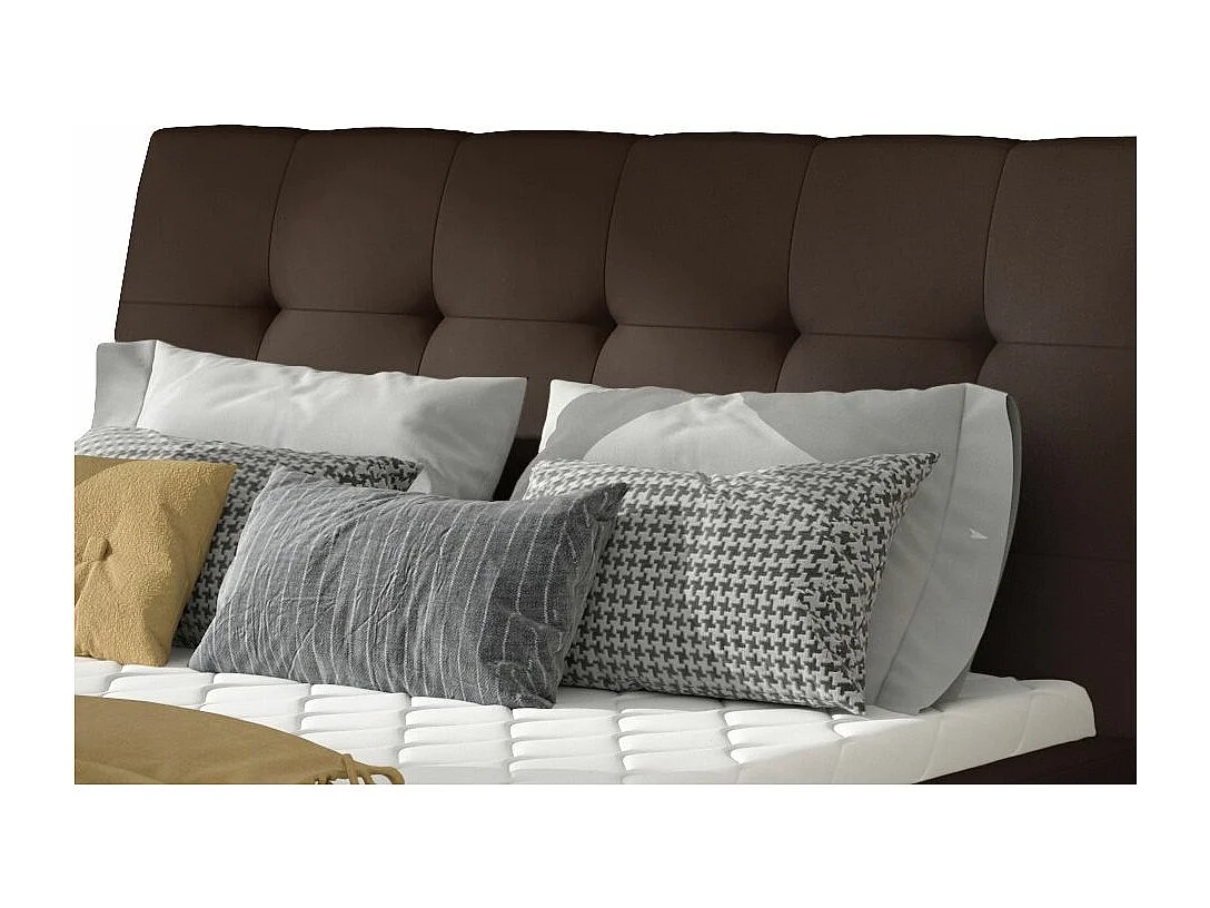 Lit double capitonné simili cuir marron Klein - 4 tailles-160x200