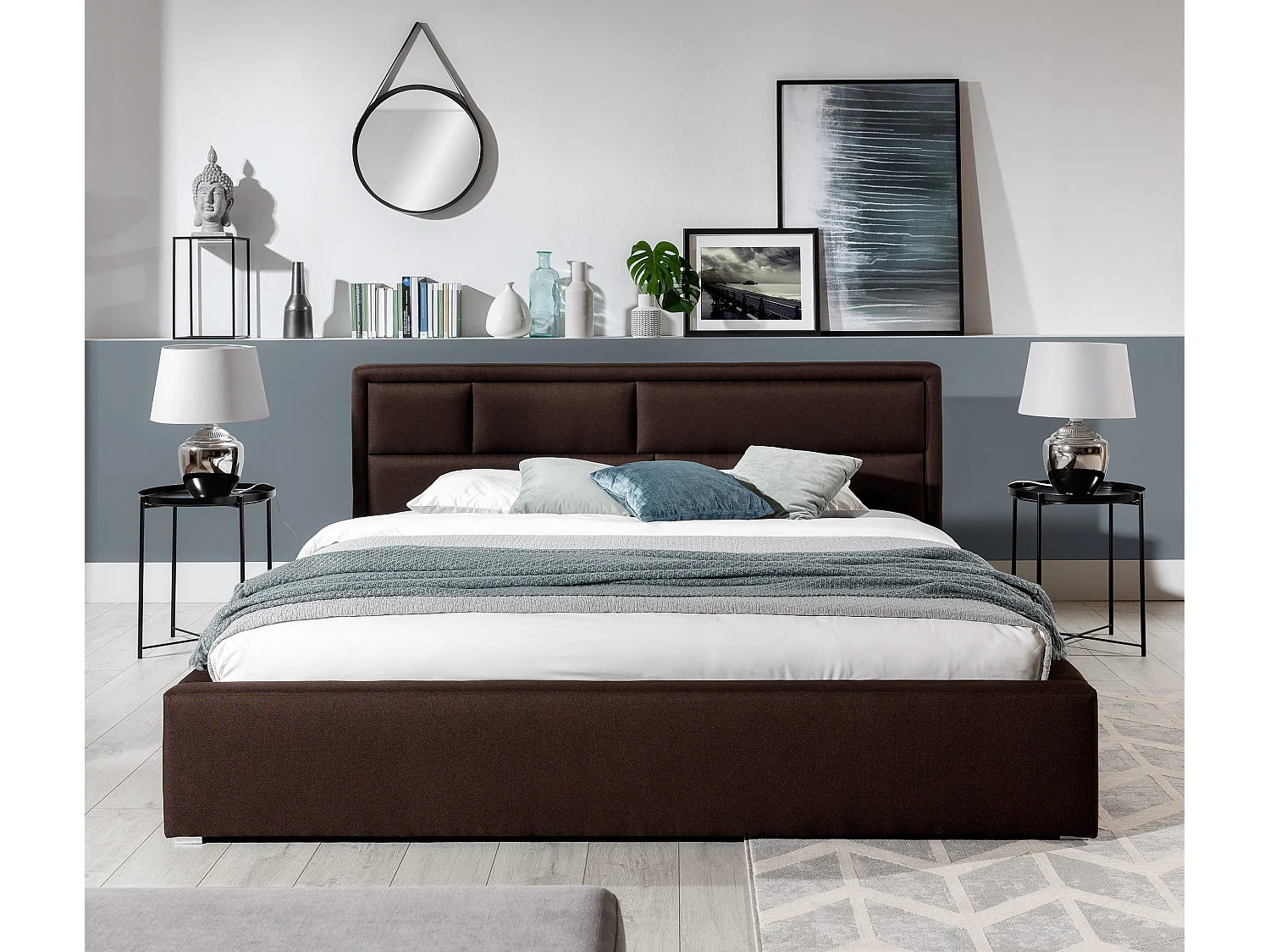 Lit double simili cuir beige clair tête de lit capitonnée Lenzo - 4 tailles-180x200