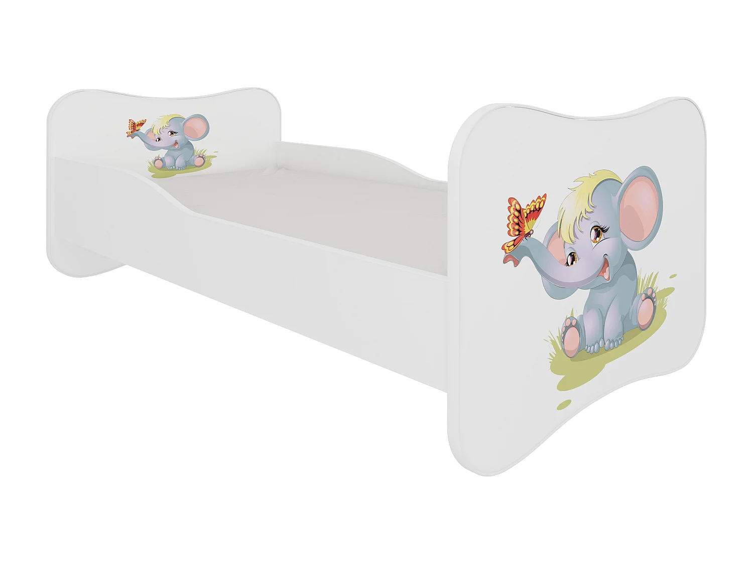Lit enfant bois blanc imprimé éléphant 70x140 ou 80x160 - Sommier et matelas inclus - Ondula-80x160