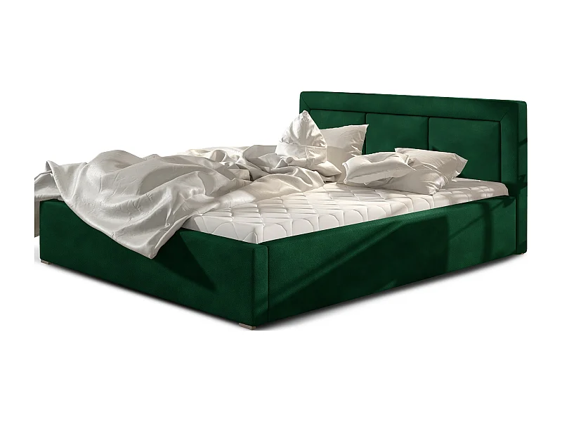 Tweepersoonsbed met Berlino boxspring - Gestoffeerd fluweel-Kleur Groente-Slapen 160x200cm