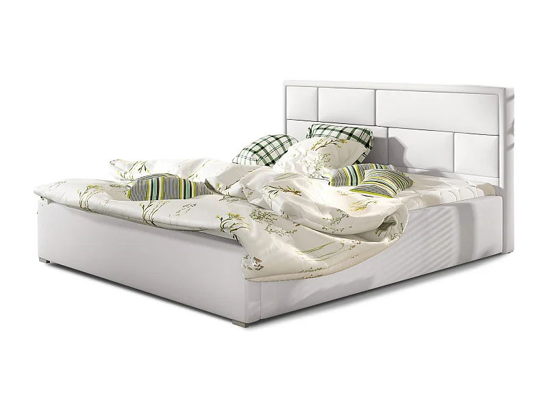 Lit double simili cuir blanc tête de lit capitonnée Lenzo - 4 tailles-160x200