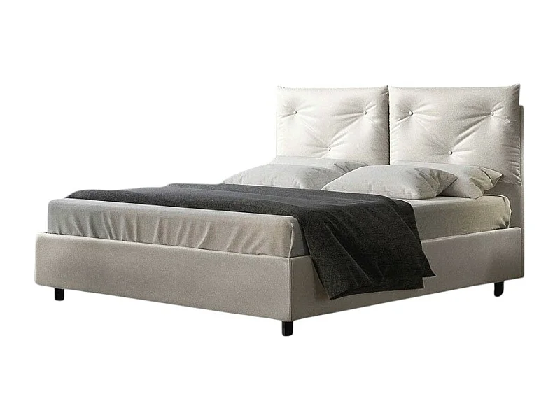 Lit double sur mesure avec sommier similicuir blanc Apango 160x190