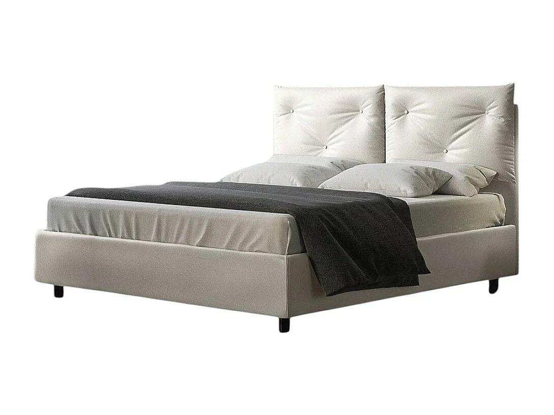 Op maat gemaakt tweepersoonsbed met Apango witte kunstleren boxspring 160x190 cm