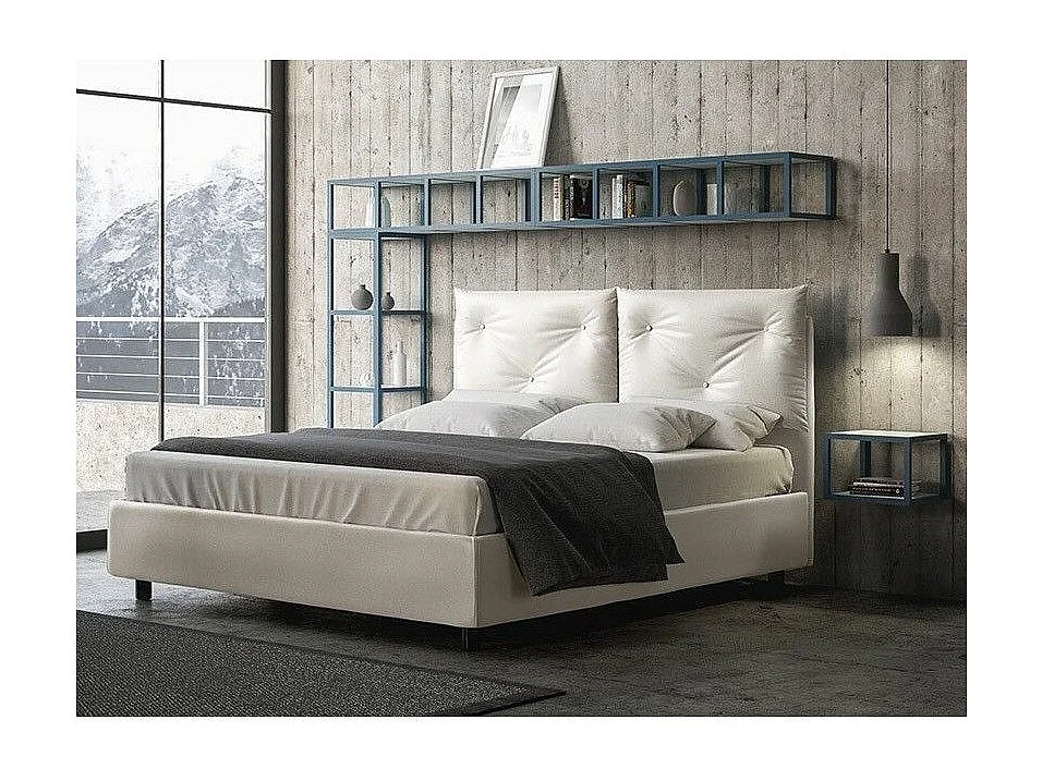 Op maat gemaakt tweepersoonsbed met Apango witte kunstleren boxspring 160x190 cm