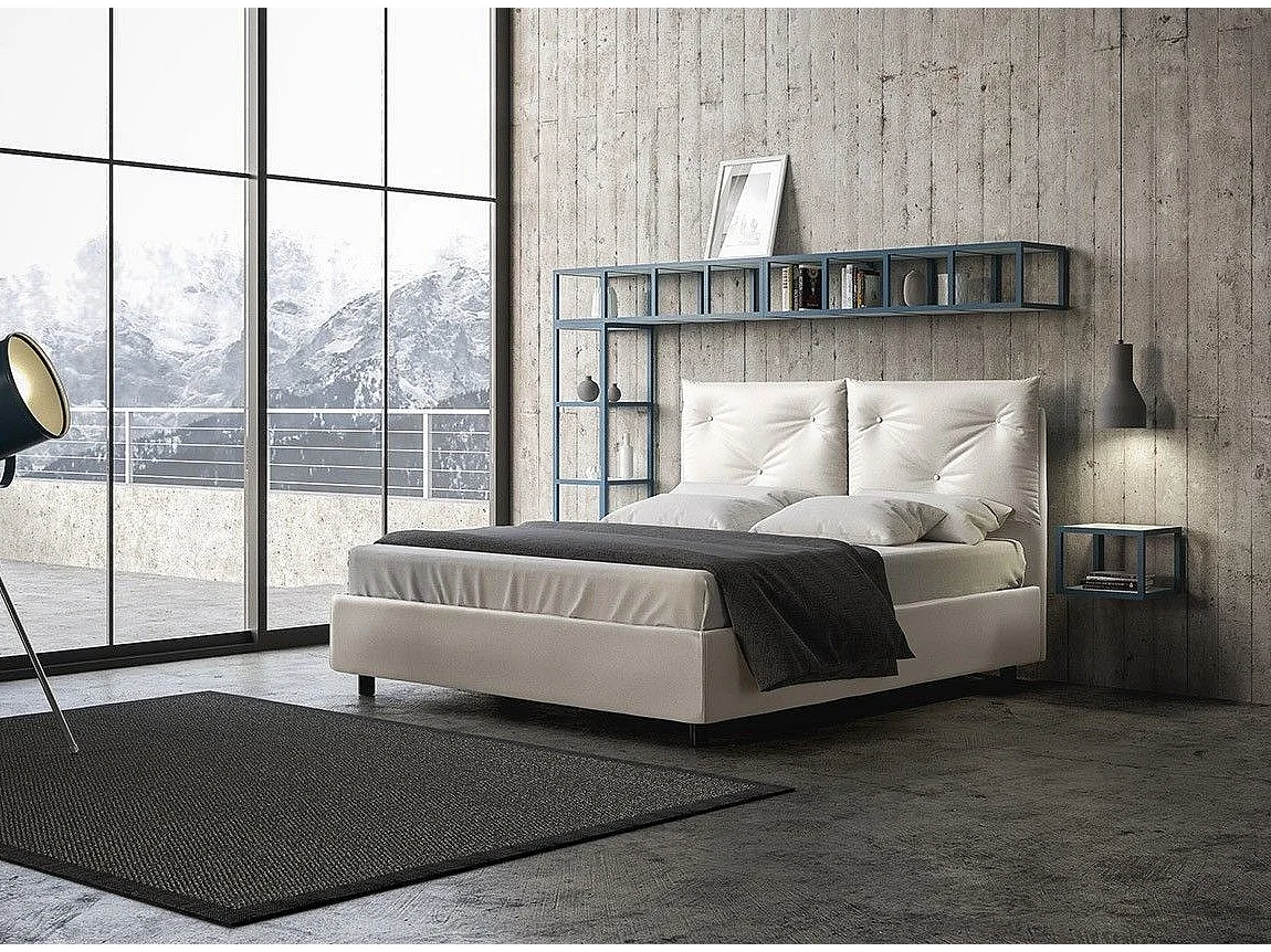 Op maat gemaakt tweepersoonsbed met Apango witte kunstleren boxspring 160x190 cm