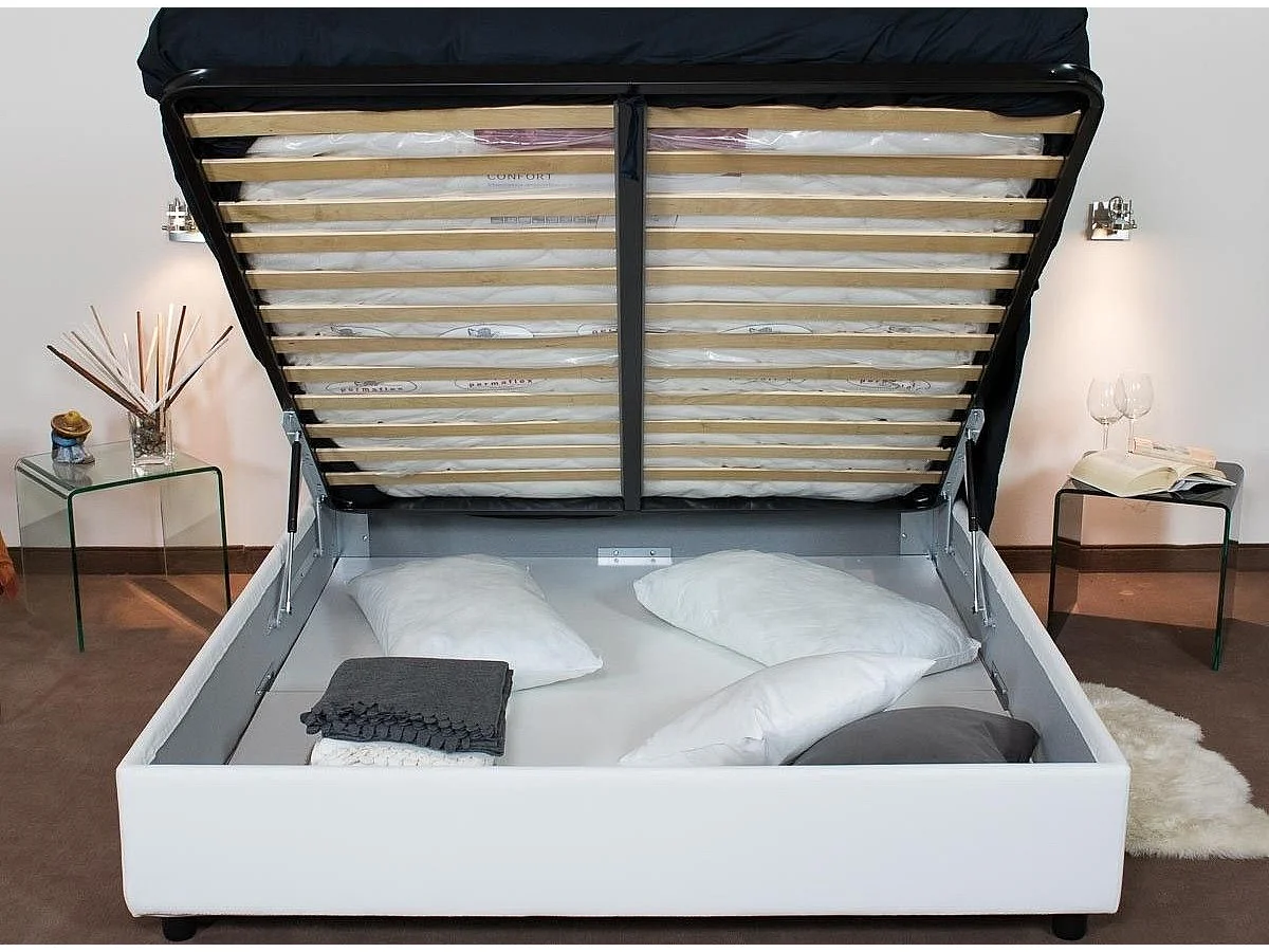 Op maat gemaakt tweepersoonsbed met Apango witte kunstleren boxspring 160x190 cm