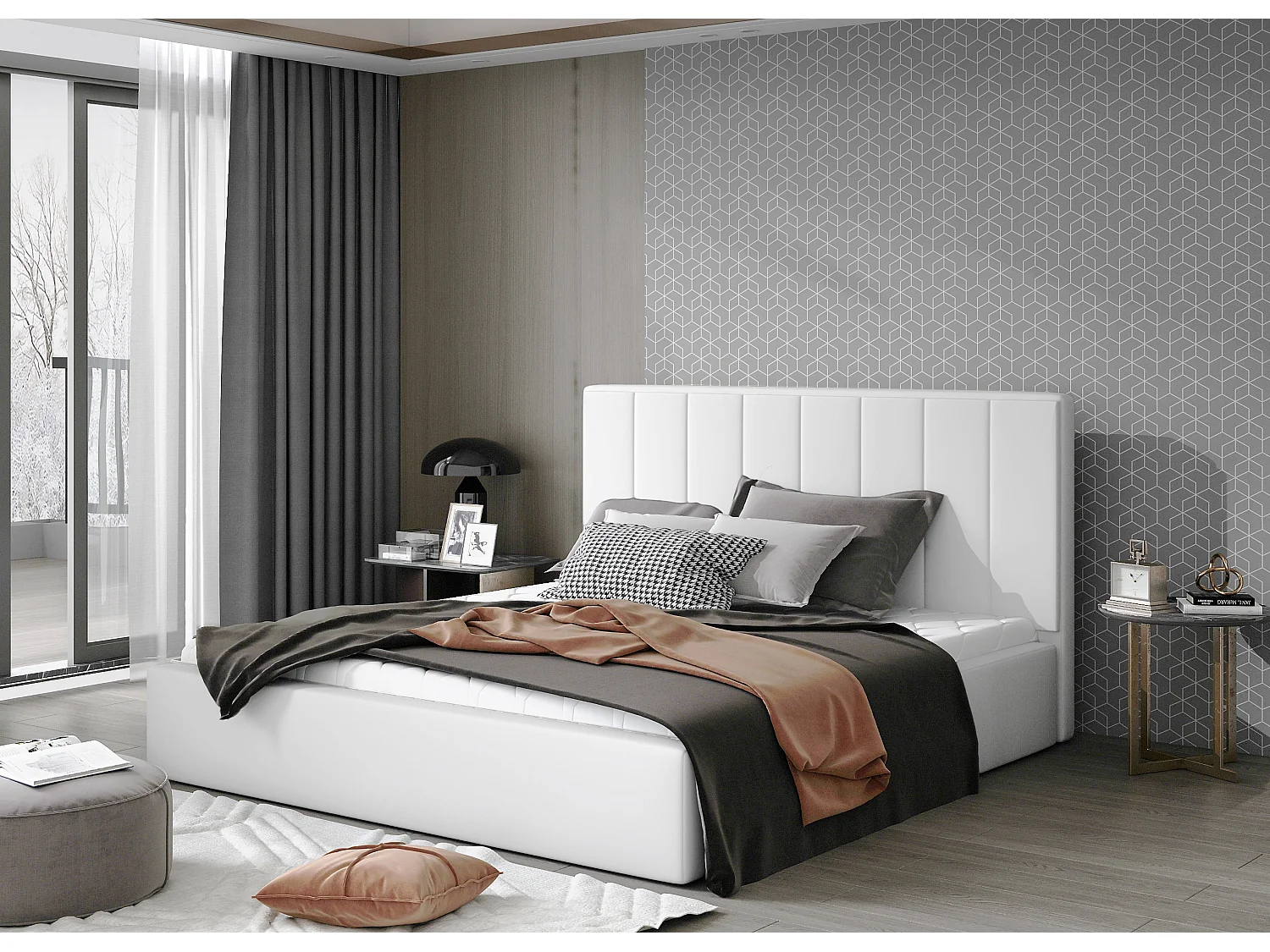 Vareze luxe kunstleer gestoffeerd bed-Kleur Wit-Slapen 180x200cm-Versie met boxspring