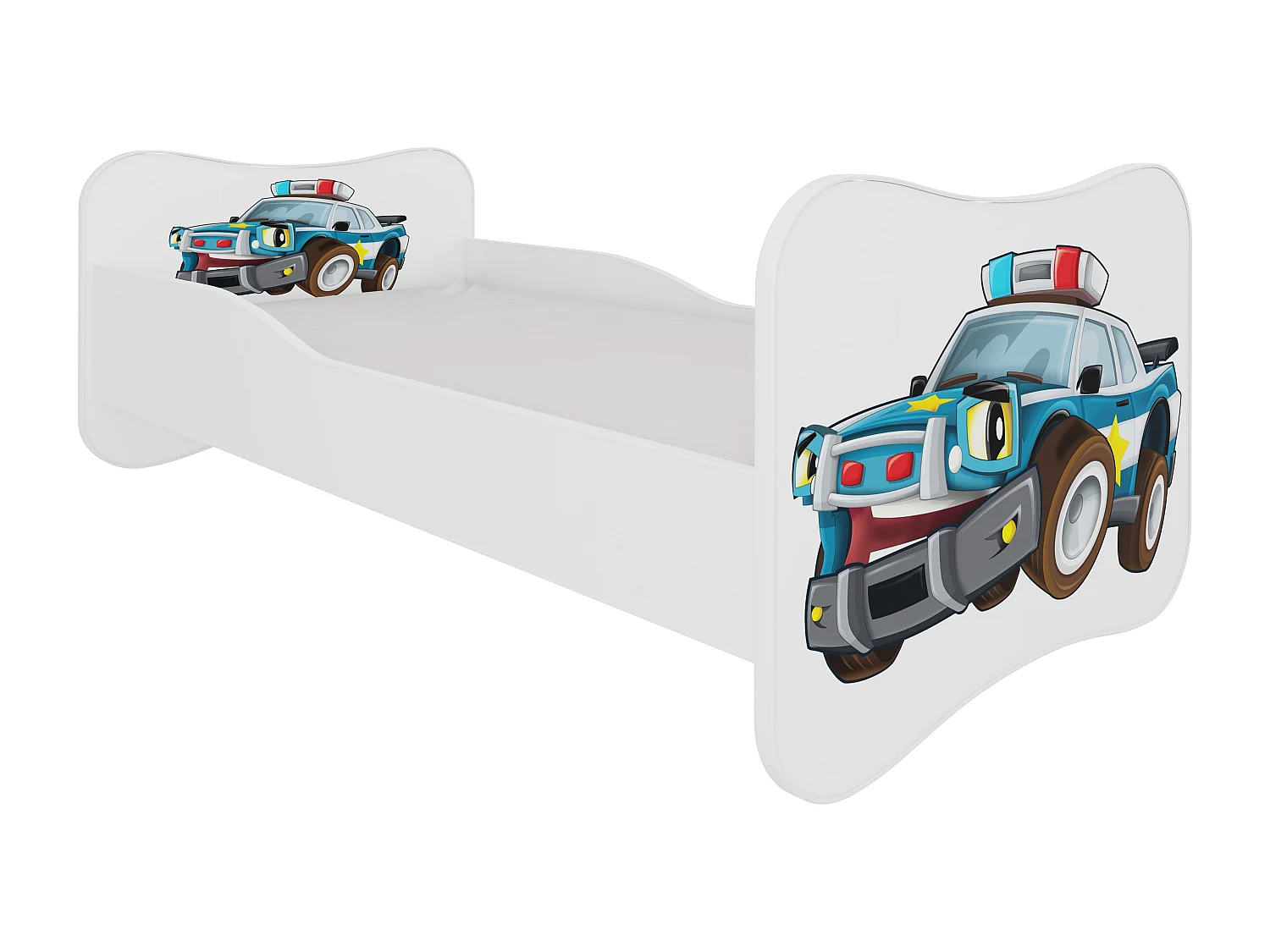 Wit houten kinderbed met politieauto print 70x140 of 80x160 cm - Inclusief boxspring en matras - Ondula-Slapen 80x160cm