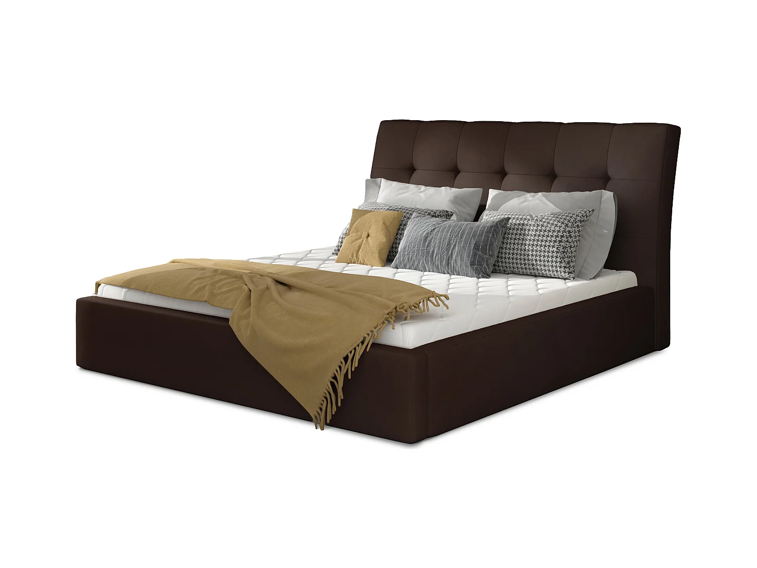 Lit double capitonné simili cuir marron Klein - 4 tailles-180x200