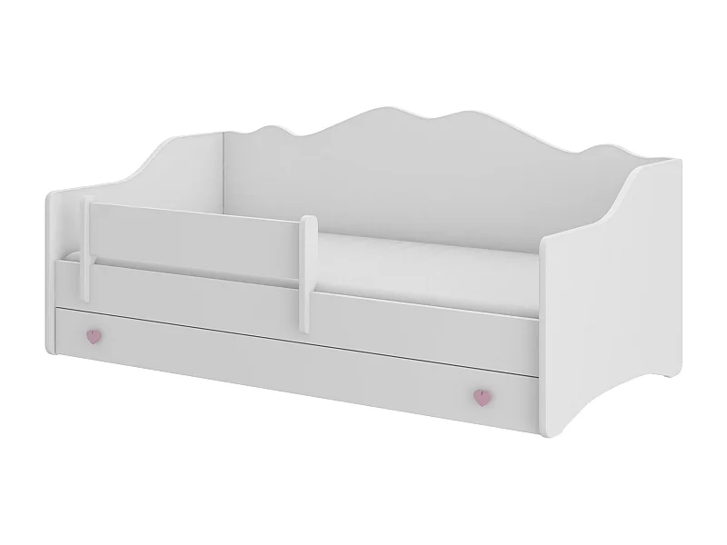 Lit enfant avec tiroirs de rangement bois blanc 80x160 petit coeur rose Belly
